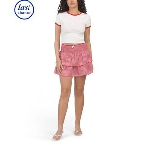 Better/Together Gingham Bow Top & Skirt Set Large Red Check Cottagecore Cute NWT